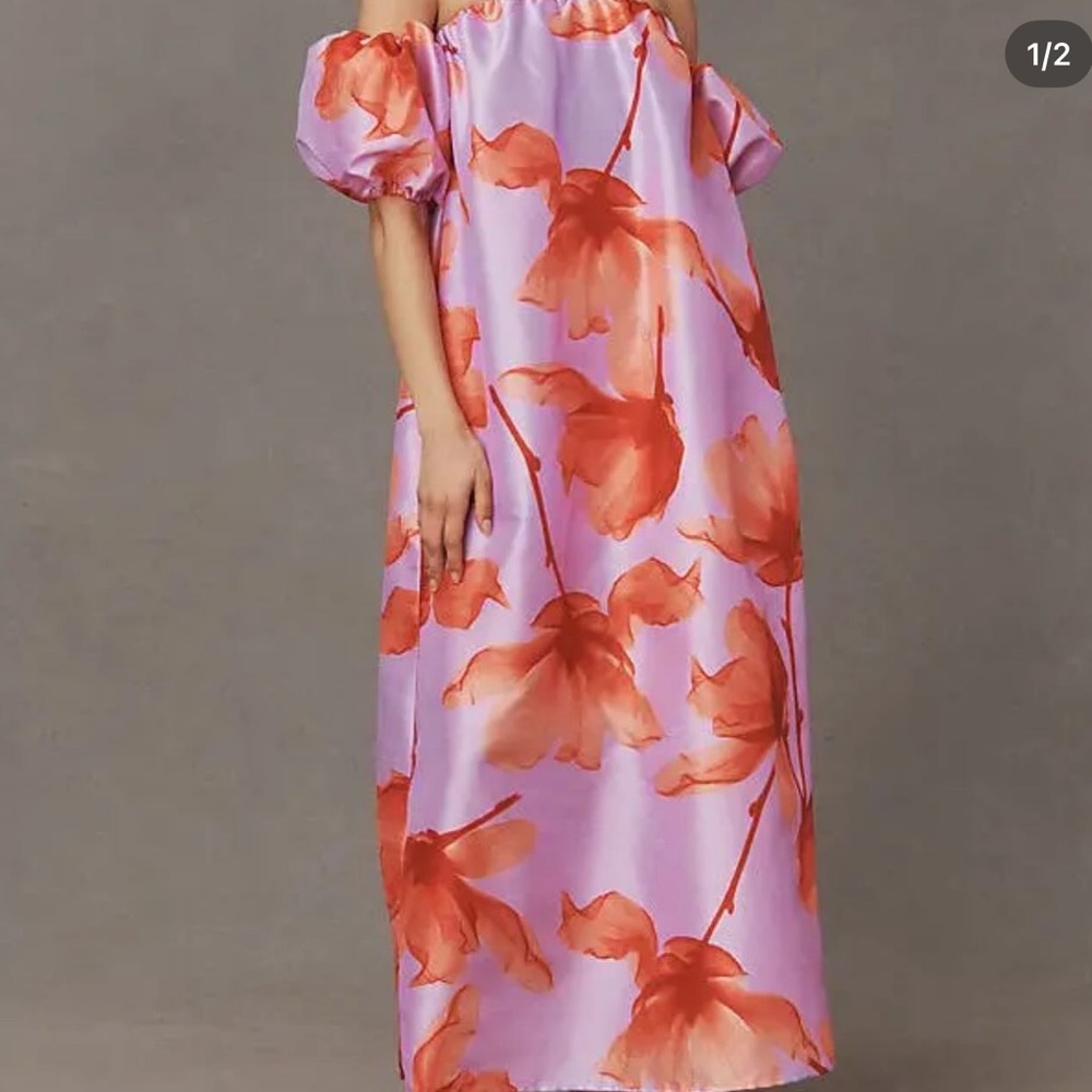 Hutch shantung off the shoulder maxi dress in purple